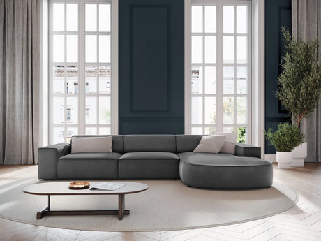 Jodie 4-Sitzer Ecksofa, Rechte Seite, rund, aus Samt (Blu14) in Grau, 284x166 cm – Bild 2