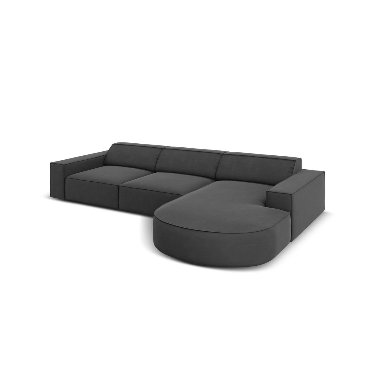 Jodie 4-Sitzer Ecksofa, Rechte Seite, rund, aus Samt (Blu14) in Grau, 284x166 cm – Bild 5