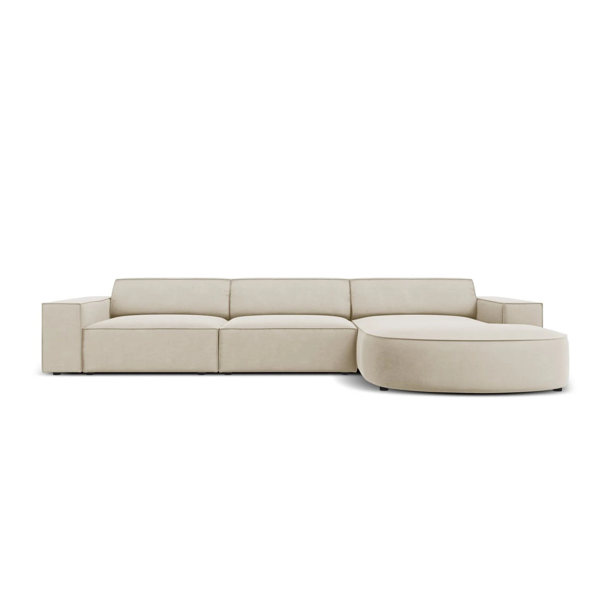 Jodie 4-Sitzer Ecksofa, Rechte Seite, rund, aus Samt (Blu30) in Dunkelbeige, 284x166 cm – Bild 1