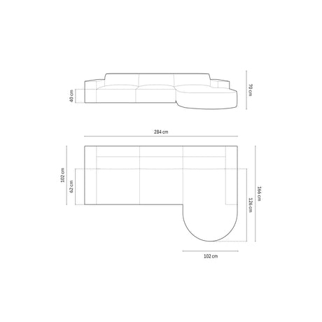 Jodie 4-Sitzer Ecksofa, Rechte Seite, rund, aus Samt (Blu30) in Dunkelbeige, 284x166 cm – Bild 3