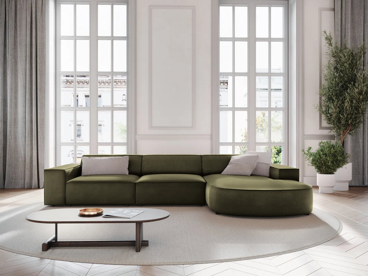 Jodie 4-Sitzer Ecksofa, Rechte Seite, rund, aus Samt (Blu77) in Grün, 284x166 cm – Bild 2