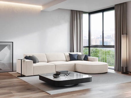Jodie 4-Sitzer Ecksofa, Rechte Seite, rund, aus Strukturierter Stoff (Meg351) in Leichtes Beige, 284x166 cm – Bild 2