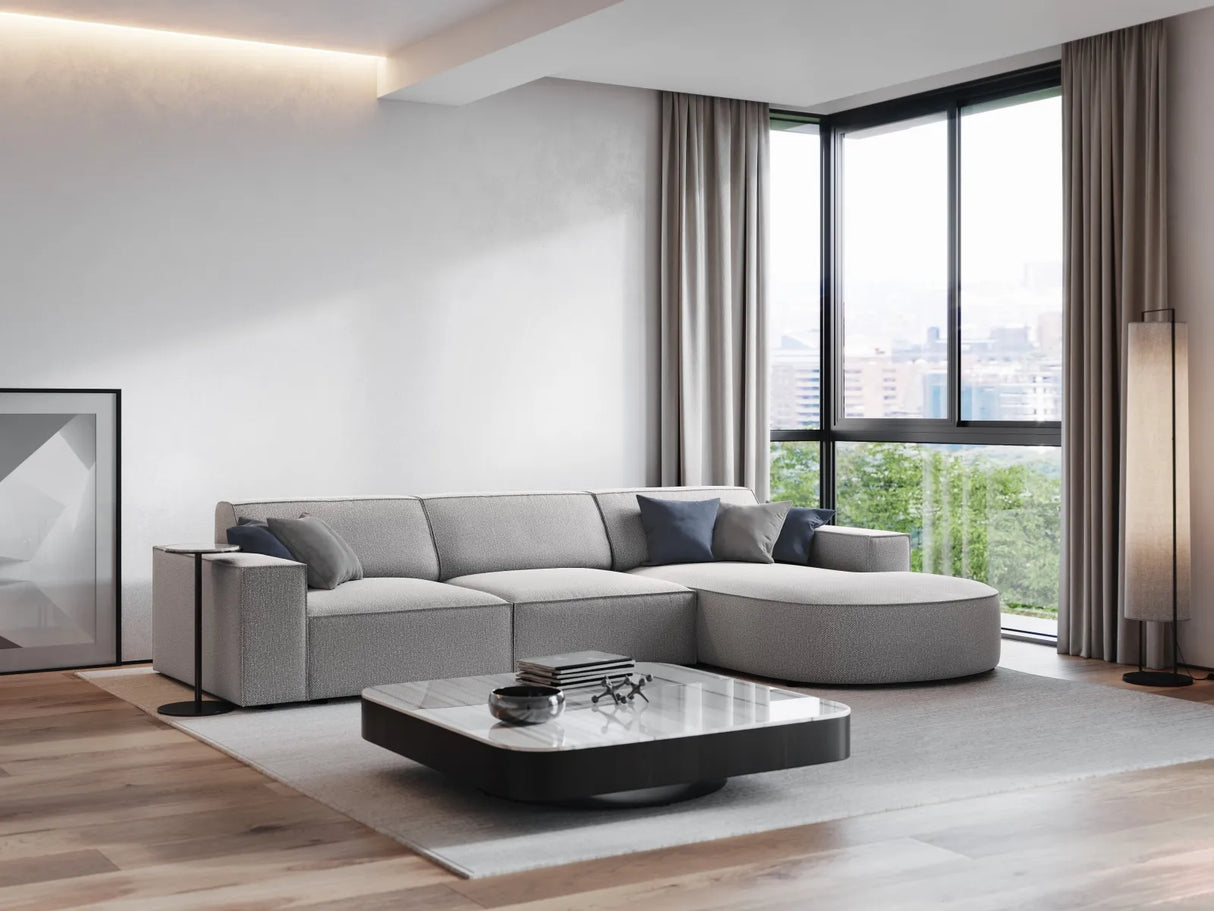 Jodie 4-Sitzer Ecksofa, Rechte Seite, rund, aus Strukturierter Stoff (Meg363) in Hellgrau, 284x166 cm – Bild 2