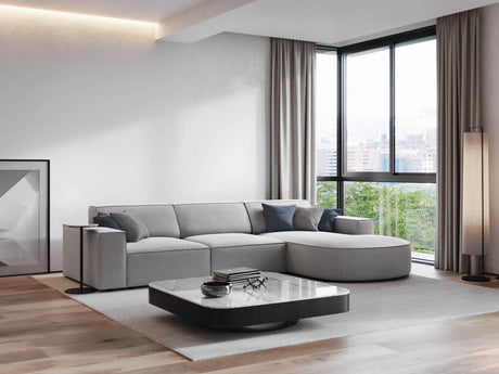 Jodie 4-Sitzer Ecksofa, Rechte Seite, rund, aus Strukturierter Stoff (Meg363) in Hellgrau, 284x166 cm – Bild 2