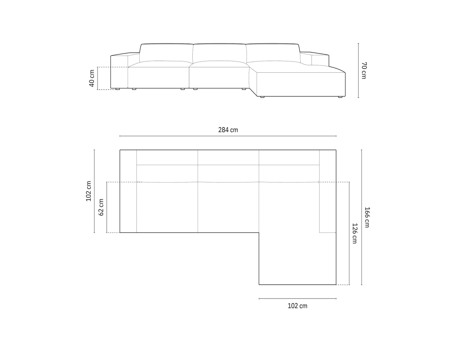 Jodie 4-Sitzer Ecksofa Rechts 284x166 cm aus Samt (Blu13) in Hellgrau – Bild 1