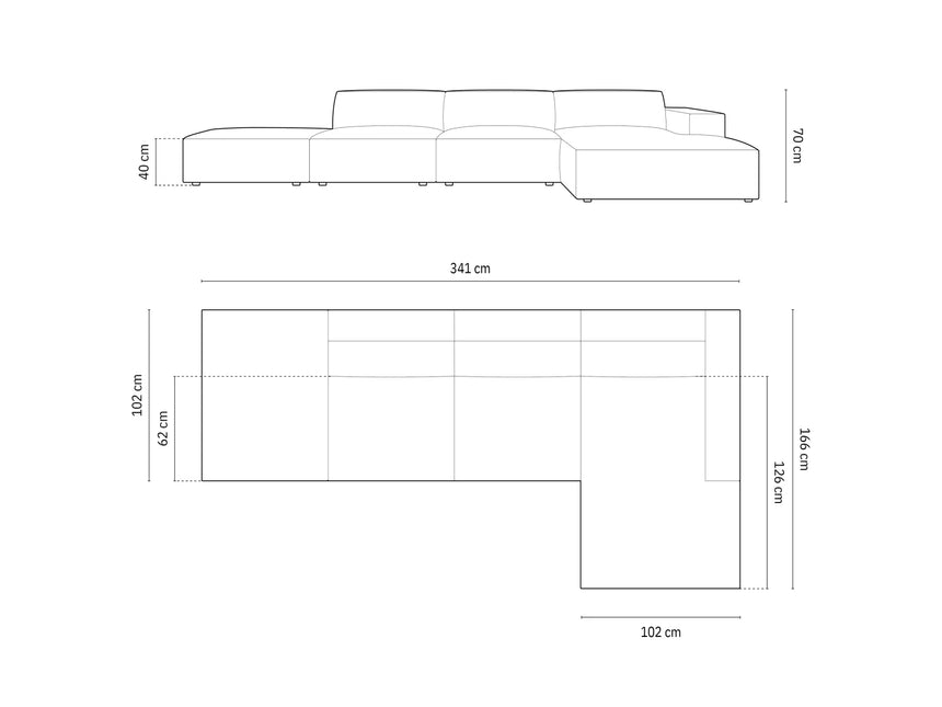 Jodie 4-Sitzer Ecksofa Rechts 341x166 cm aus Samt (Blu13) in Hellgrau – Bild 6