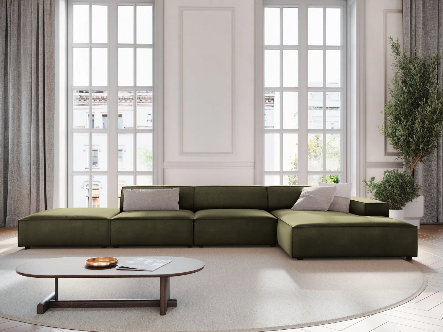 Jodie 4-Sitzer Ecksofa Rechts 341x166 cm aus Samt (Blu77) in Grün – Bild 2