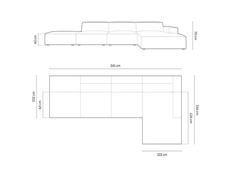 Jodie 4-Sitzer Ecksofa Rechts 341x166 cm aus Strukturierter Stoff (Meg367) in Dunkelgrau – Bild 6