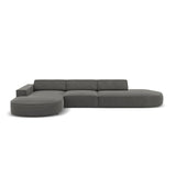 Jodie 5-Sitzer Ecksofa, Linke Seite, rund, aus Samt (Blu13) in Hellgrau, 342x166 cm – Bild 1