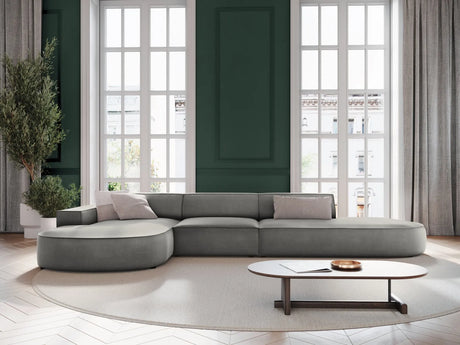 Jodie 5-Sitzer Ecksofa, Linke Seite, rund, aus Samt (Blu13) in Hellgrau, 342x166 cm – Bild 2