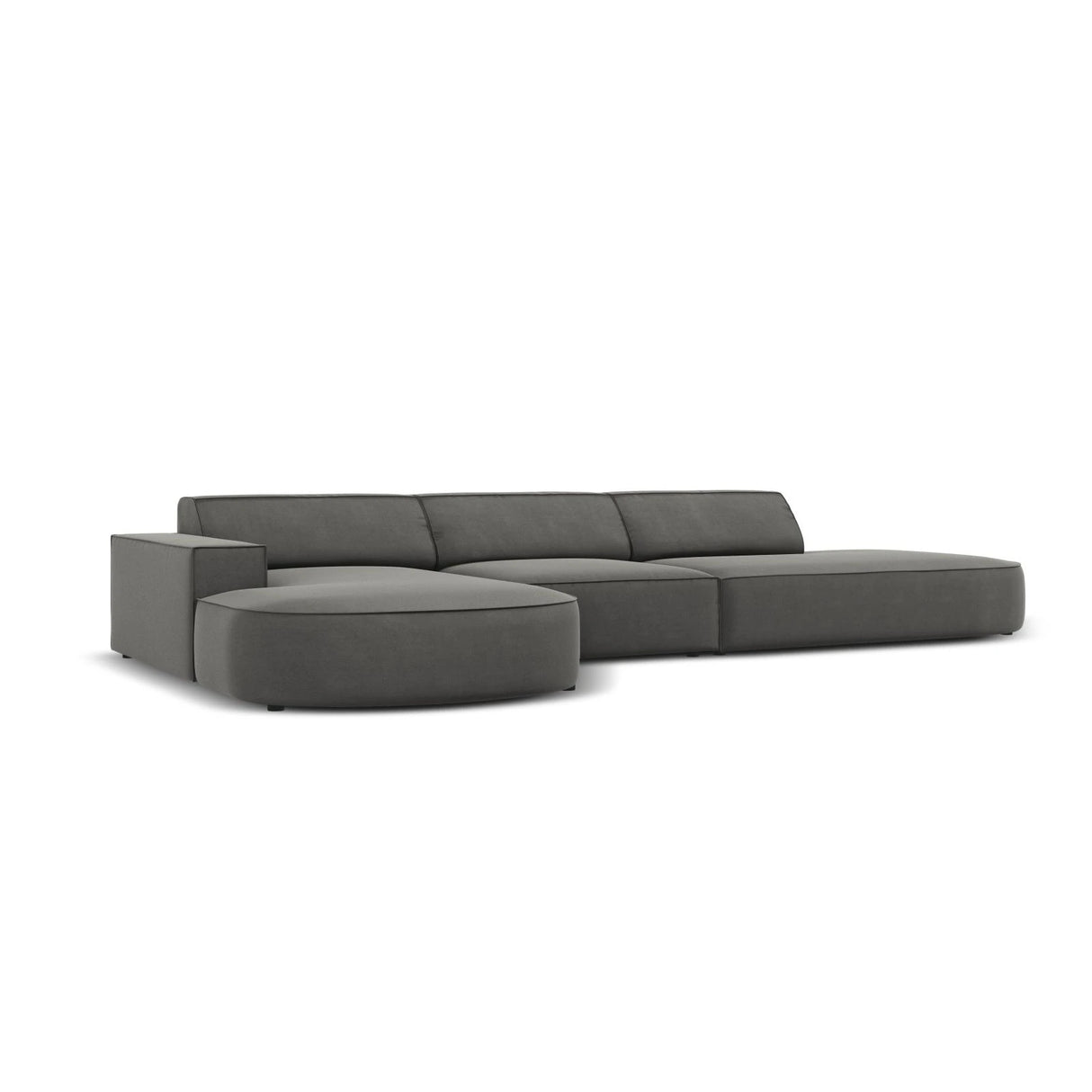 Jodie 5-Sitzer Ecksofa, Linke Seite, rund, aus Samt (Blu13) in Hellgrau, 342x166 cm – Bild 4