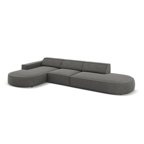 Jodie 5-Sitzer Ecksofa, Linke Seite, rund, aus Samt (Blu13) in Hellgrau, 342x166 cm – Bild 5