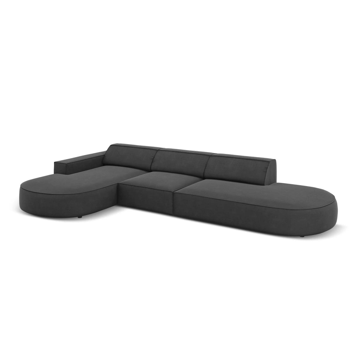Jodie 5-Sitzer Ecksofa, Linke Seite, rund, aus Samt (Blu14) in Grau, 342x166 cm – Bild 5