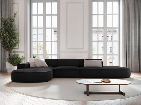 Jodie 5-Sitzer Ecksofa, Linke Seite, rund, aus Samt (Blu19) in Schwarz, 342x166 cm – Bild 2