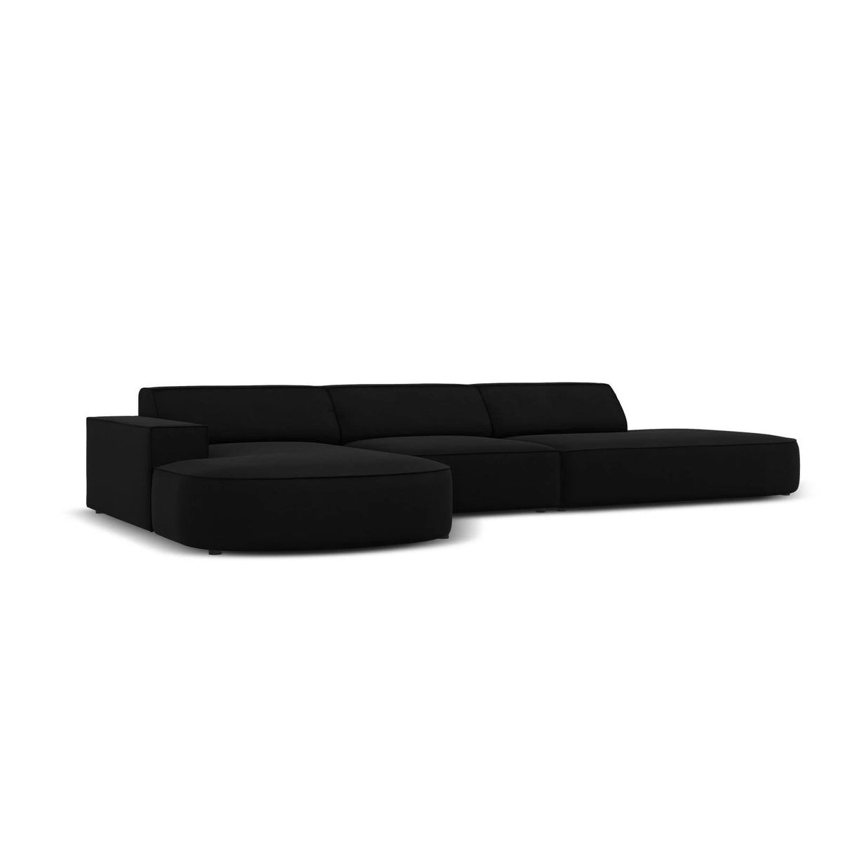 Jodie 5-Sitzer Ecksofa, Linke Seite, rund, aus Samt (Blu19) in Schwarz, 342x166 cm – Bild 4