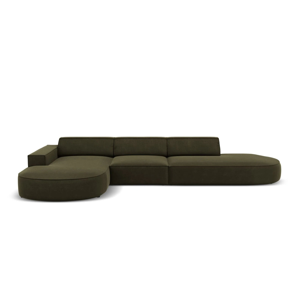 Jodie 5-Sitzer Ecksofa, Linke Seite, rund, aus Samt (Blu77) in Grün, 342x166 cm – Bild 1