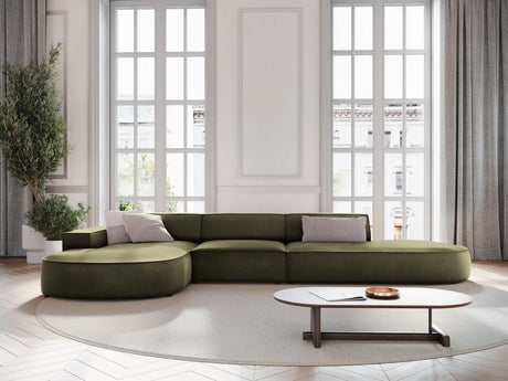 Jodie 5-Sitzer Ecksofa, Linke Seite, rund, aus Samt (Blu77) in Grün, 342x166 cm – Bild 2