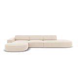 Jodie 5-Sitzer Ecksofa, Linke Seite, rund, aus Samt oder Strukturstoff, 342x166 cm – Bild 1
