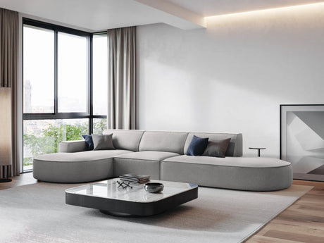 Jodie 5-Sitzer Ecksofa, Linke Seite, rund, aus Strukturierter Stoff (Meg363) in Hellgrau, 342x166 cm – Bild 2
