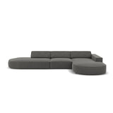 Jodie 5-Sitzer Ecksofa, Rechte Seite, rund, aus Samt (Blu13) in Hellgrau, 342x166 cm – Bild 1