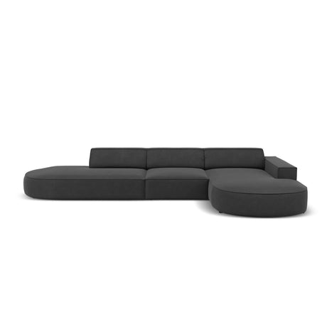 Jodie 5-Sitzer Ecksofa, Rechte Seite, rund, aus Samt (Blu14) in Grau, 342x166 cm – Bild 1