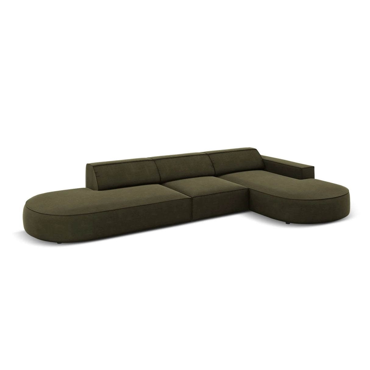 Jodie 5-Sitzer Ecksofa, Rechte Seite, rund, aus Samt (Blu77) in Grün, 342x166 cm – Bild 5