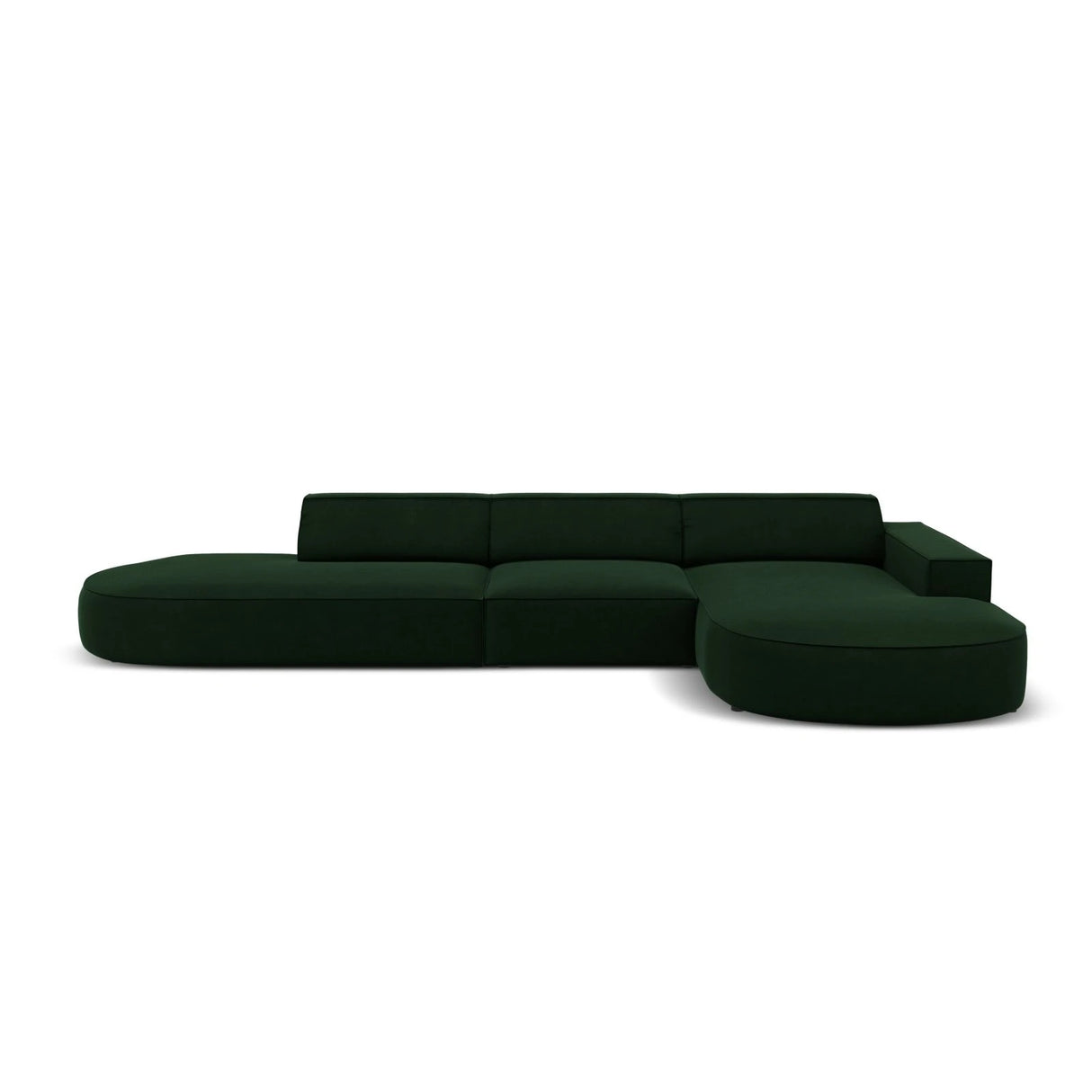 Jodie 5-Sitzer Ecksofa, Rechte Seite, rund, aus Samt (Blu78) in Flaschengrün, 342x166 cm – Bild 1