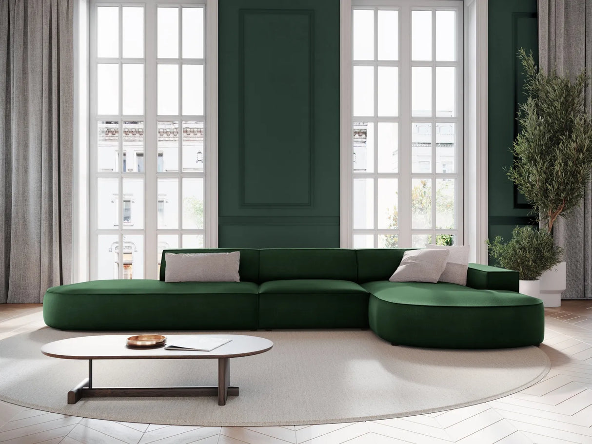 Jodie 5-Sitzer Ecksofa, Rechte Seite, rund, aus Samt (Blu78) in Flaschengrün, 342x166 cm – Bild 2