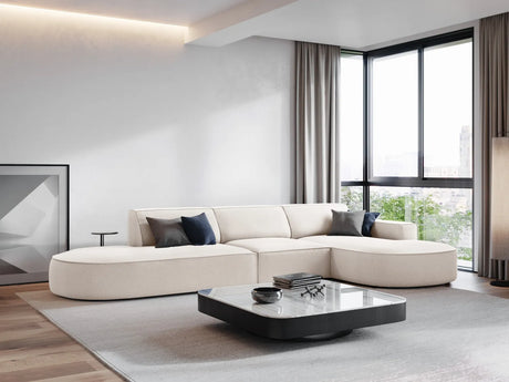 Jodie 5-Sitzer Ecksofa, Rechte Seite, rund, aus Strukturierter Stoff (Meg351) in Leichtes Beige, 342x166 cm – Bild 2