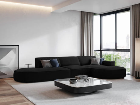 Jodie 5-Sitzer Ecksofa, Rechte Seite, rund, aus Strukturierter Stoff (Meg368) in Schwarz, 342x166 cm – Bild 2
