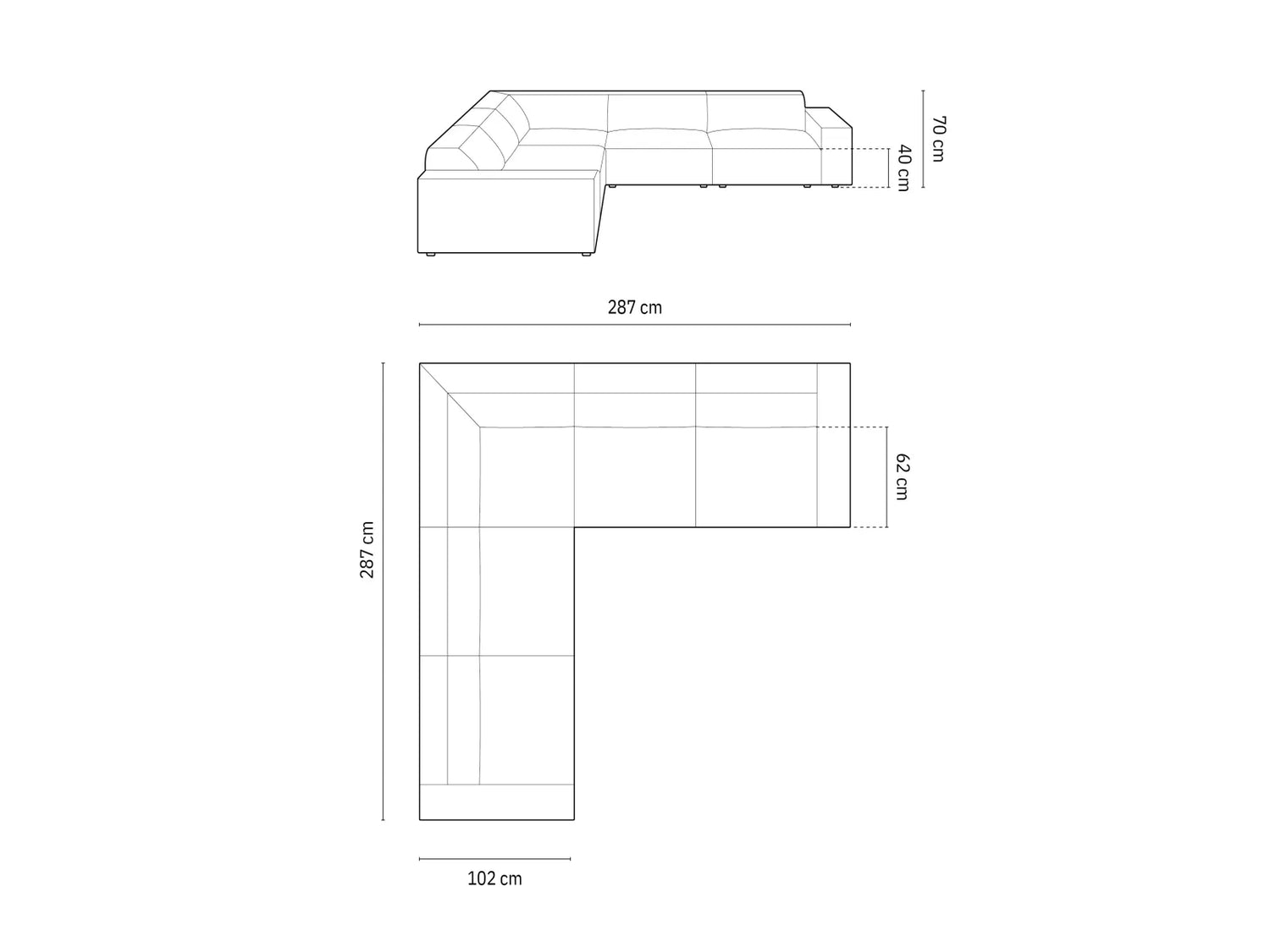 Jodie 5-Sitzer Ecksofa symmetrisch mit Bezug aus Samt (Blu77) in Grün, 287x287 cm – Bild 5