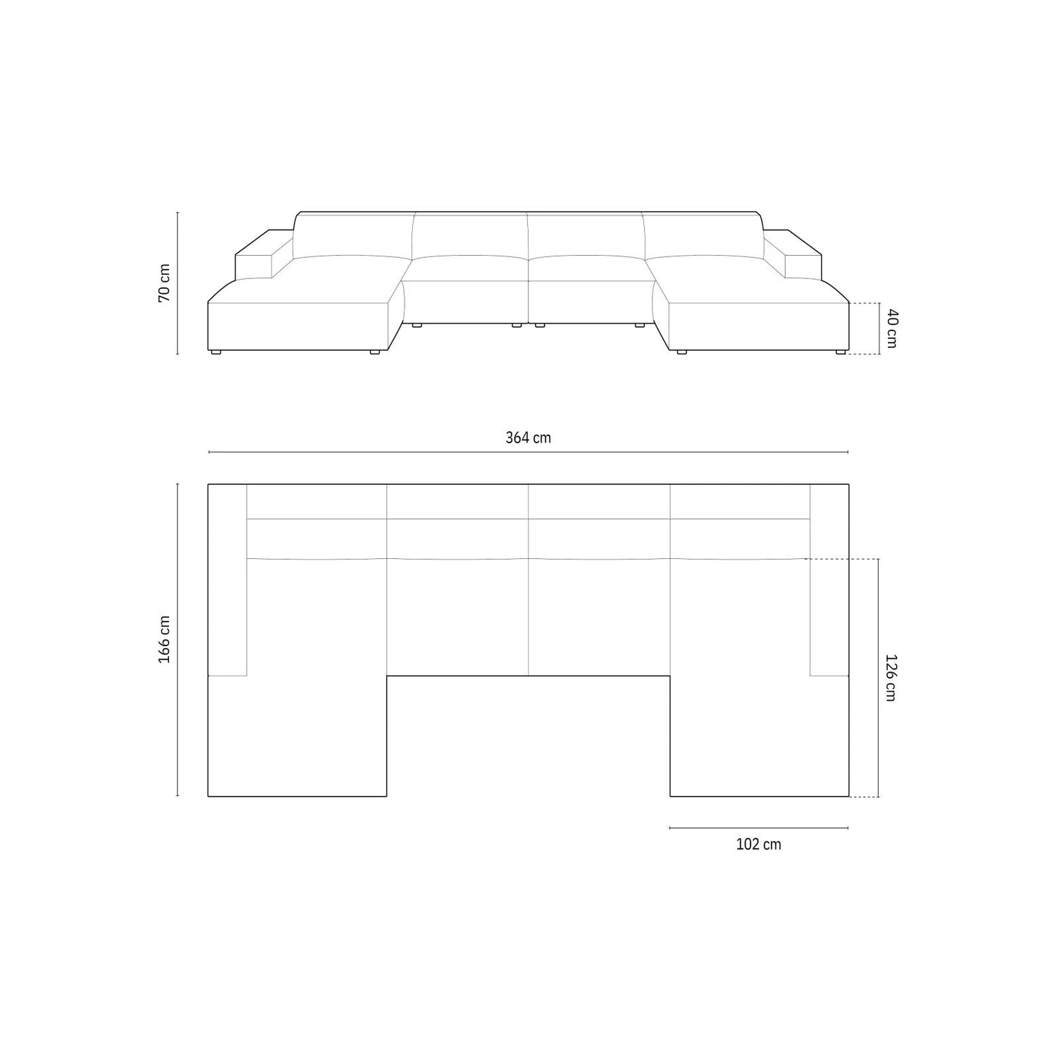 Jodie 6-Sitzer Panorama-Ecksofa symmetrisch, aus Samt (Blu30) in Dunkelbeige, 364x166 cm – Bild 3