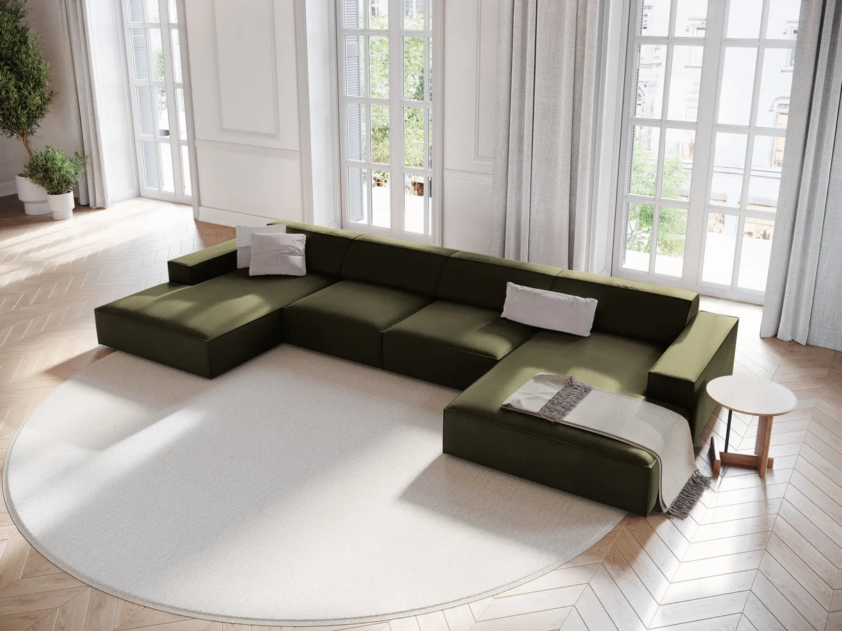 Jodie 6-Sitzer Panorama-Ecksofa symmetrisch, aus Samt (Blu77) in Grün, 364x166 cm – Bild 2
