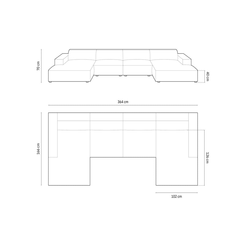 Jodie 6-Sitzer Panorama-Ecksofa symmetrisch, aus Samt oder Strukturstoff, 364x166 cm – Bild 3