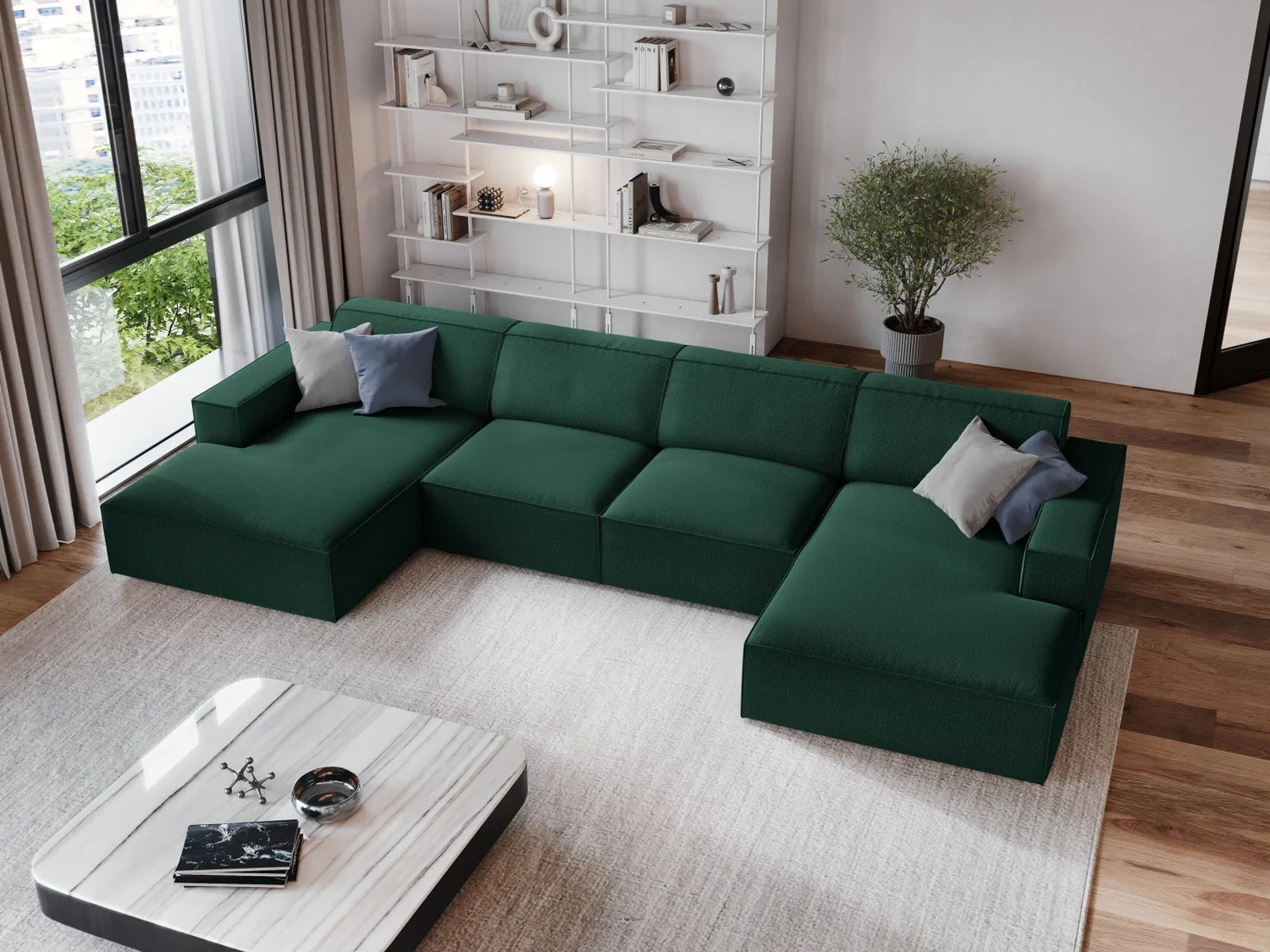 Jodie 6-Sitzer Panorama-Ecksofa symmetrisch, aus Strukturierter Stoff (Meg359) in Grün, 364x166 cm – Bild 2