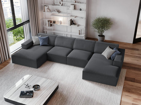 Jodie 6-Sitzer Panorama-Ecksofa symmetrisch, aus Strukturierter Stoff (Meg367) in Dunkelgrau, 364x166 cm – Bild 2