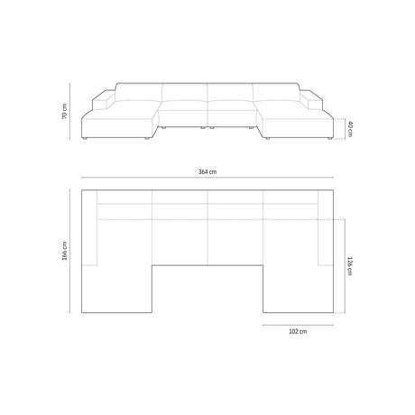 Jodie 6-Sitzer Panorama-Ecksofa symmetrisch, aus Strukturierter Stoff (Meg368) in Schwarz, 364x166 cm – Bild 3