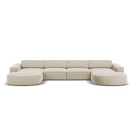 Jodie 6-Sitzer Panorama-Ecksofa symmetrisch, rund, aus Samt (Blu30) in Dunkelbeige, 364x166 cm – Bild 1
