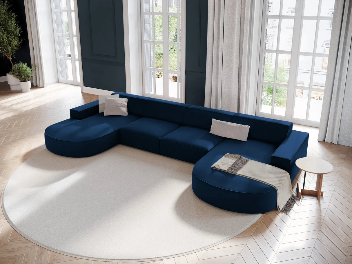 Jodie 6-Sitzer Panorama-Ecksofa symmetrisch, rund, aus Samt (Blu86) in Königsblau, 364x166 cm – Bild 2