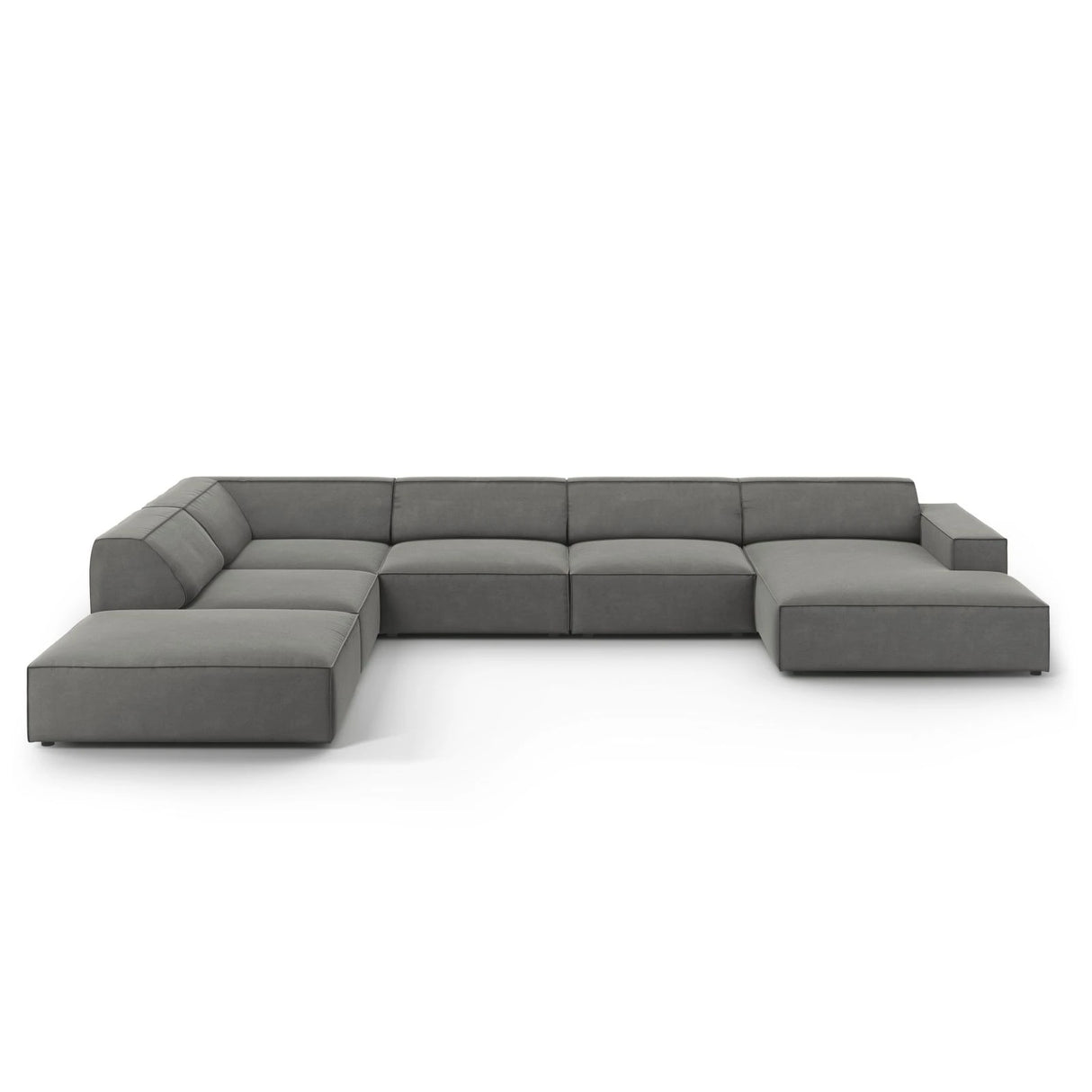 Jodie 7-Sitzer Panorama-Ecksofa, Linke Seite, aus Samt (Blu13) in Hellgrau, 364x262 cm – Bild 1