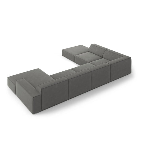 Jodie 7-Sitzer Panorama-Ecksofa, Linke Seite, aus Samt (Blu13) in Hellgrau, 364x262 cm – Bild 5