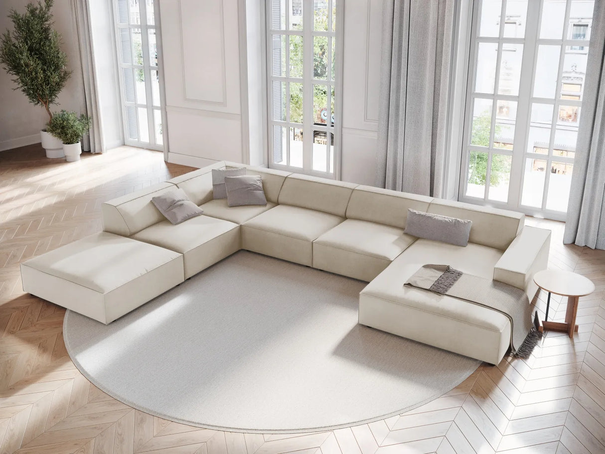 Jodie 7-Sitzer Panorama-Ecksofa, Linke Seite, aus Samt (Blu30) in Dunkelbeige, 364x262 cm – Bild 2