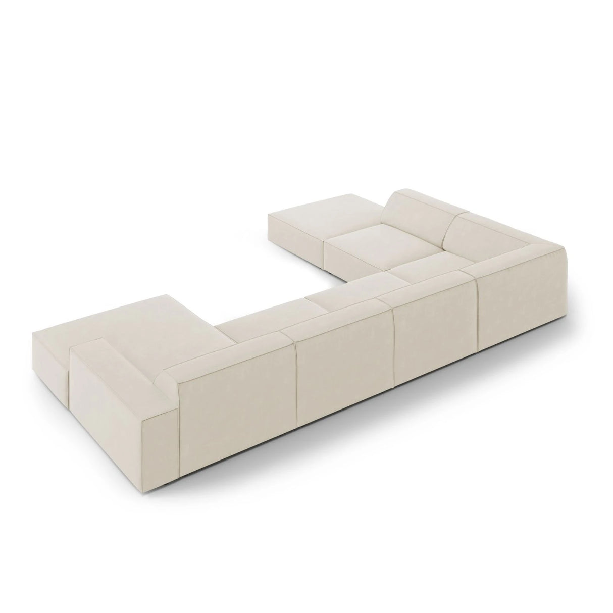 Jodie 7-Sitzer Panorama-Ecksofa, Linke Seite, aus Samt (Blu30) in Dunkelbeige, 364x262 cm – Bild 5