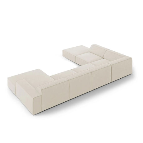 Jodie 7-Sitzer Panorama-Ecksofa, Linke Seite, aus Samt (Blu30) in Dunkelbeige, 364x262 cm – Bild 5