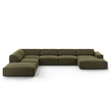 Jodie 7-Sitzer Panorama-Ecksofa, Linke Seite, aus Samt (Blu77) in Grün, 364x262 cm – Bild 1