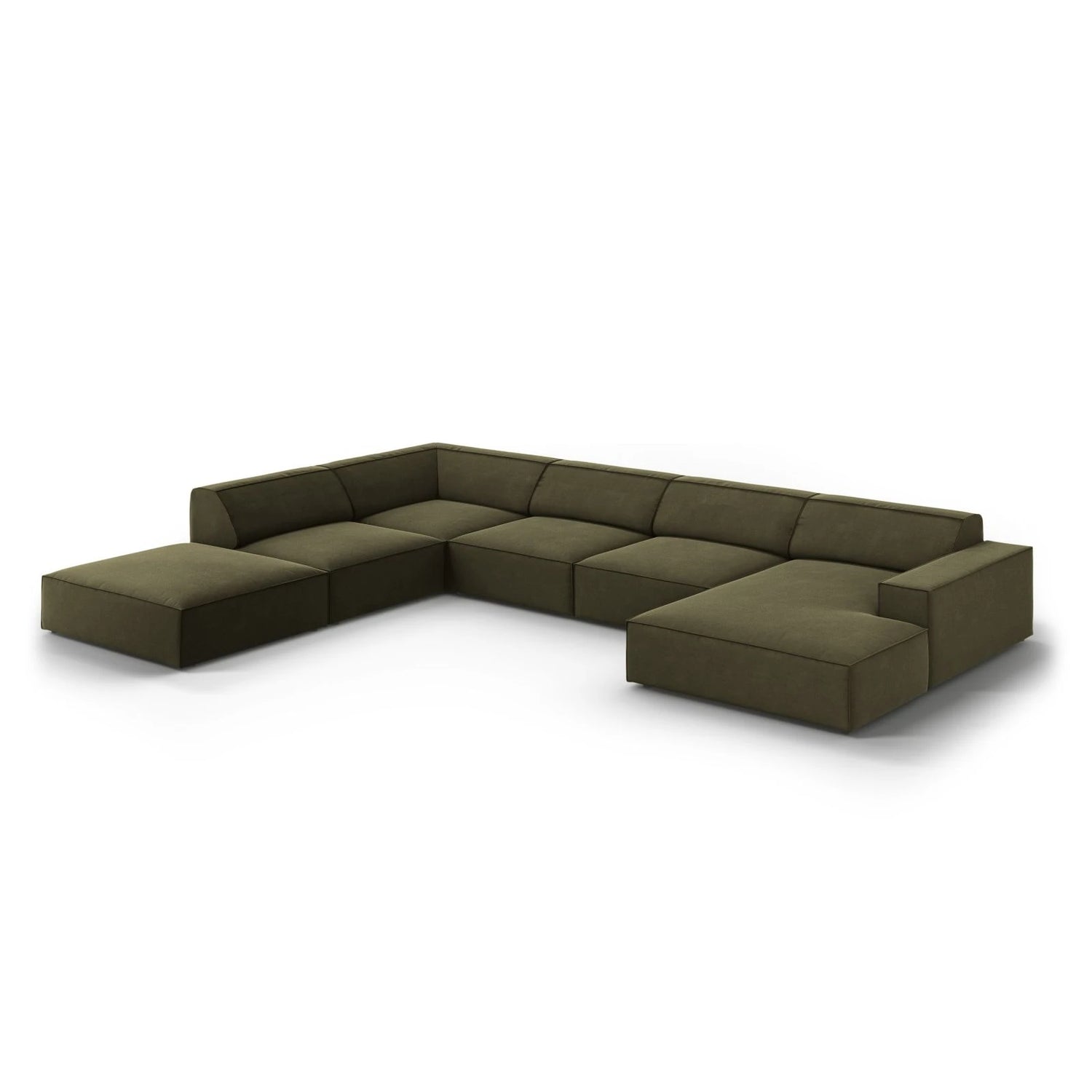 Jodie 7-Sitzer Panorama-Ecksofa, Linke Seite, aus Samt (Blu77) in Grün, 364x262 cm – Bild 4