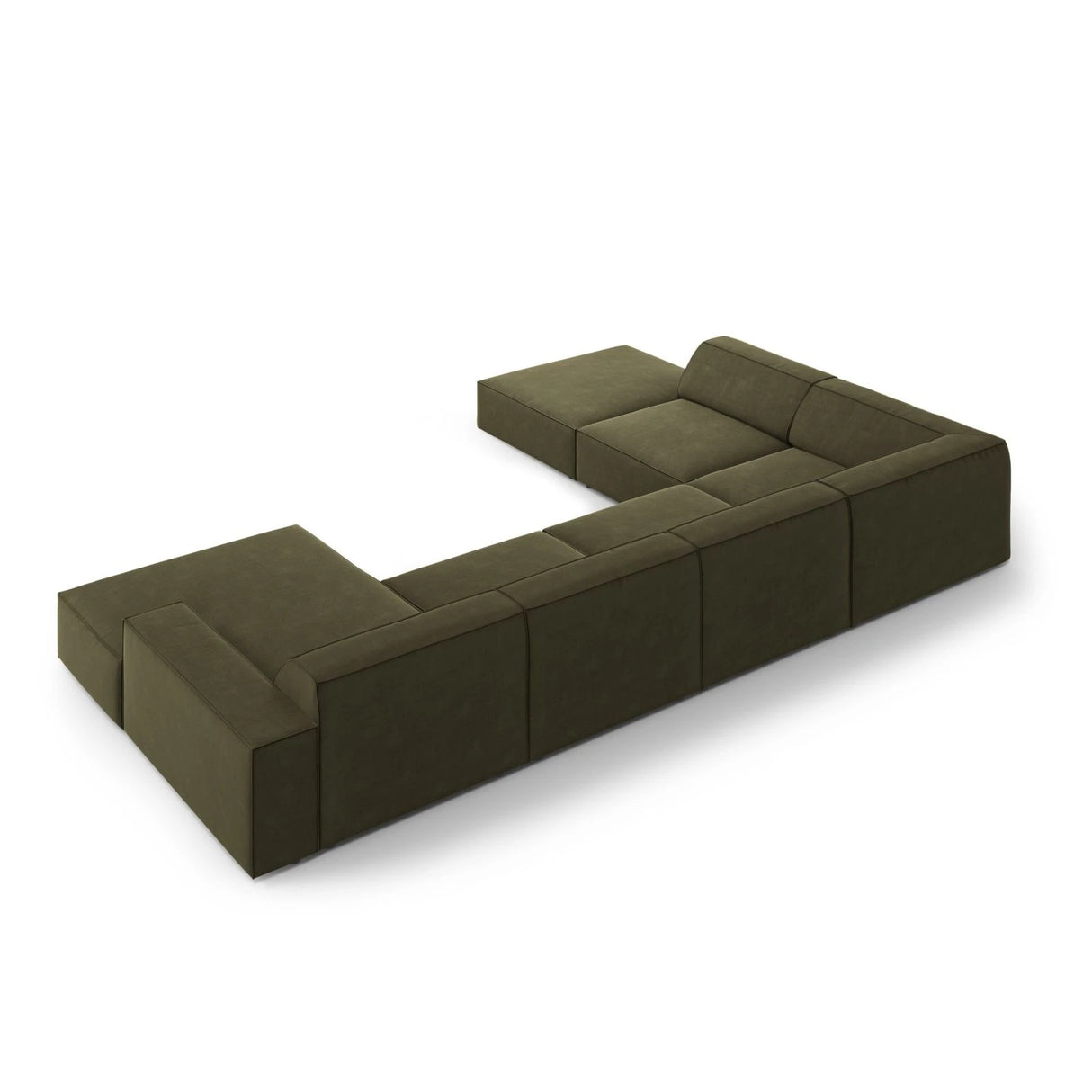 Jodie 7-Sitzer Panorama-Ecksofa, Linke Seite, aus Samt (Blu77) in Grün, 364x262 cm – Bild 5