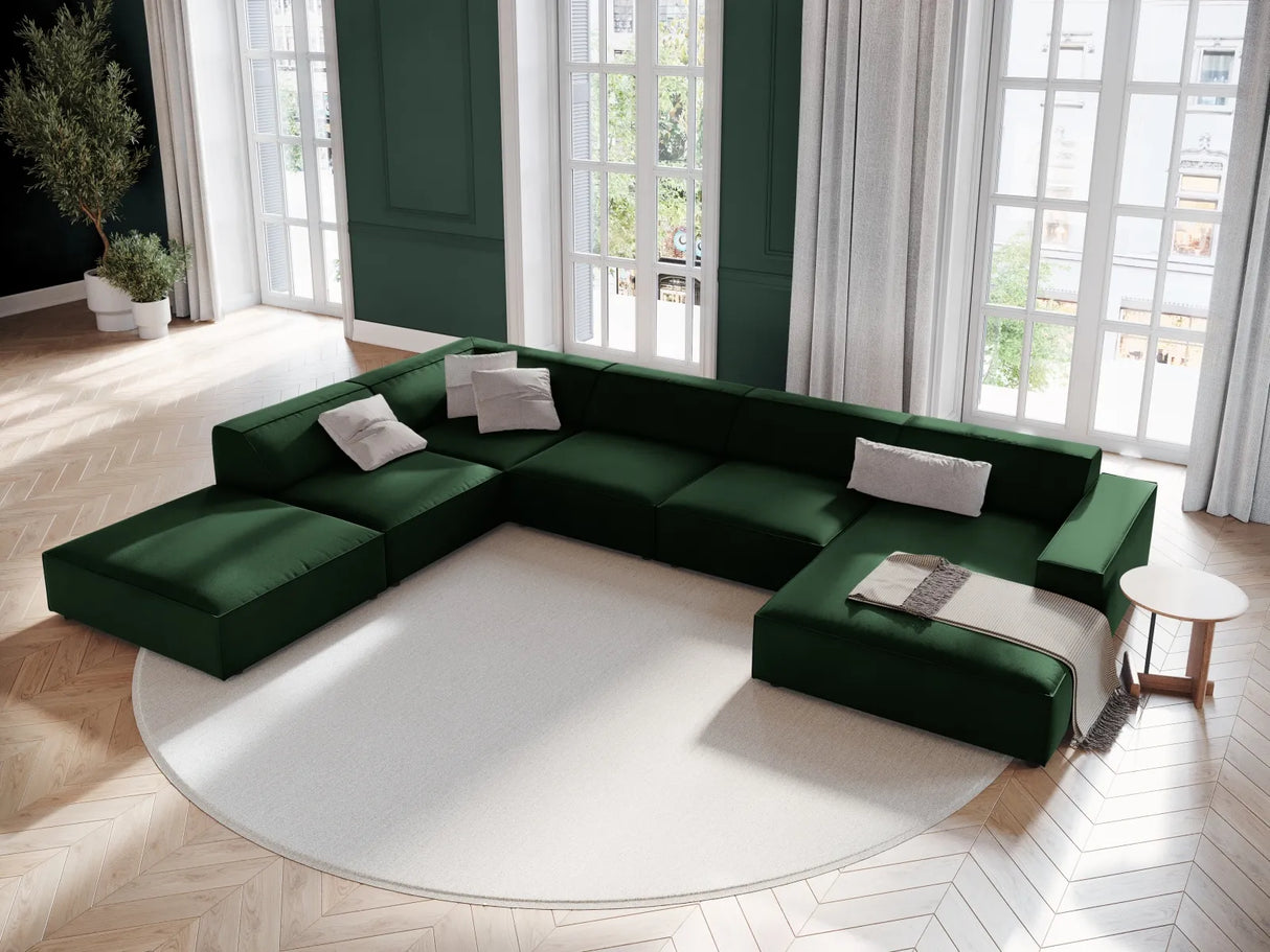 Jodie 7-Sitzer Panorama-Ecksofa, Linke Seite, aus Samt (Blu78) in Flaschengrün, 364x262 cm – Bild 2