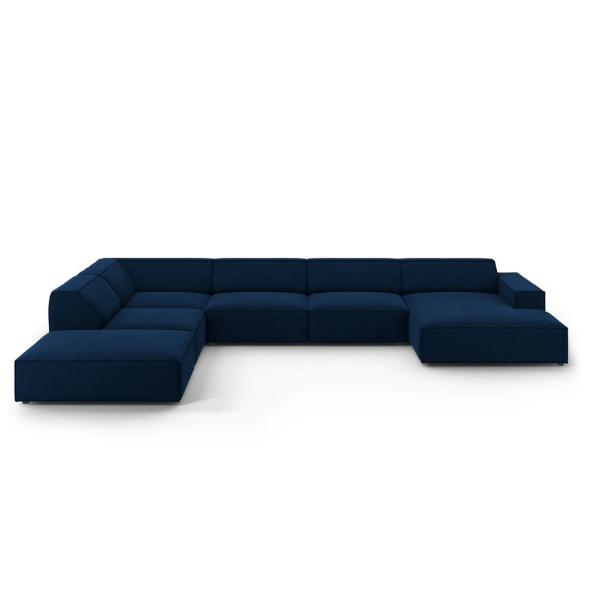 Jodie 7-Sitzer Panorama-Ecksofa, Linke Seite, aus Samt (Blu86) in Königsblau, 364x262 cm – Bild 1