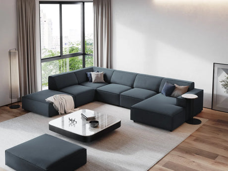 Jodie 7-Sitzer Panorama-Ecksofa, Linke Seite, aus Strukturierter Stoff (Meg361) in Blau, 364x262 cm – Bild 2